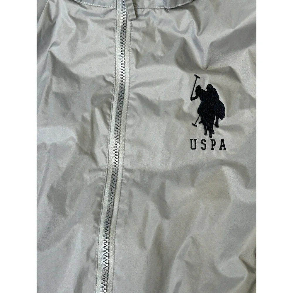 USPA Polo Coat Mens Size Large Fleece Lined Zip‎ Up Jacket Gray Logo